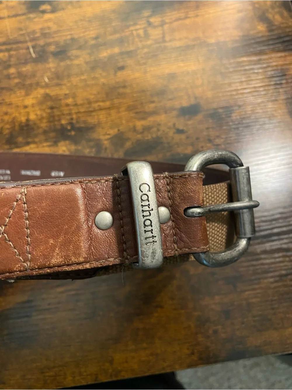 Carhartt Brown Canvas and Leather Work Belt with Metal Buckle